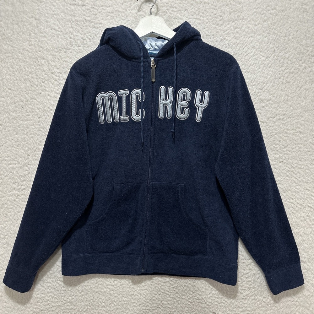 Disneyland Resort Mickey Women's Size M Blue Spellout Hoodie Full Zip Pockets